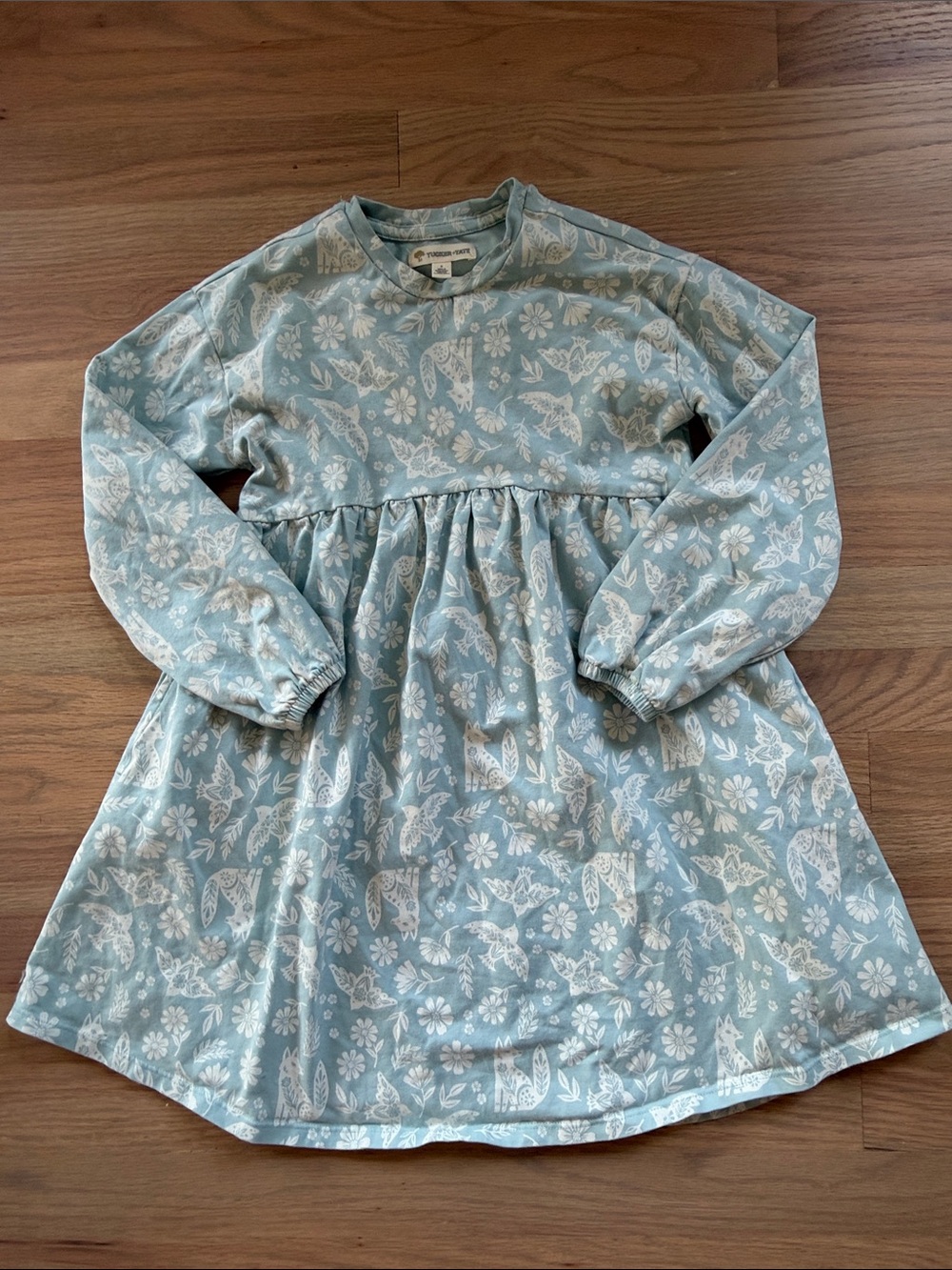 Tucker + Tate Light Blue Floral & Bird Long-Sleeve Dress Girls 6